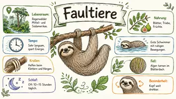 Vorschau - Arbeitsblätter - Arbeitsblatt zum Thema "Faultiere" + Onlineübung & MP3 + Mindmap + Infografik - Seite 1