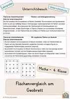 Vorschau - Stundenentwürfe - Lehrprobe / Unterrichtsbesuch - Flächenvergleich Geobrett 4. Klasse - Deckblatt