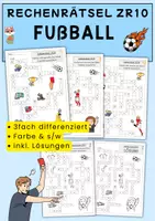 Vorschau - Arbeitsblätter - WM 2026, EM, Fußball Rechenrätsel Bundle, ZR 10, 20 & 100, 3fach differenziert, Freiarbeitsmaterial - Seite 1