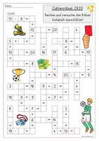 Vorschau - Arbeitsblätter - Fußball Rechenrätsel ZR 20, 3-fach differenziert für Klasse 1 & 2, Mathe EM & WM - Seite 3