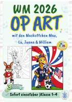 Vorschau - Mal- und Bastelvorlagen - WM Kunst OP Art mit den Maskottchen (Max, Lu, Juana & William) - Deckblatt