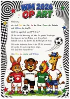 Vorschau - Mal- und Bastelvorlagen - WM Kunst OP Art mit den Maskottchen (Max, Lu, Juana & William) - Seite 1