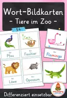 Vorschau - Spiele - Zootiere – Wort- und Bildkarten | Tiere im Zoo | 54 Tiere mit Artikel & Silbenschrift | differenziert Kita bis Klasse 2 | DaZ - Deckblatt