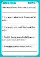 Vista previa - Hojas de trabajo - Reptes de joguines: calculem euros! - página 1