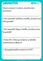 Vista previa - Hojas de trabajo - ¡Retos de juguetes: calculamos euros! - página 1