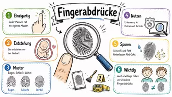 Vorschau - Arbeitsblätter - AB mit Fragen zum Thema "Fingerabdruck" + Lösungsblatt + Mindmap + Infografik - Seite 1
