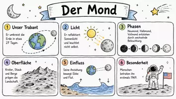 Vorschau - Arbeitsblätter - AB mit Fragen zum Thema "Mond" + Lösungsblatt + Mindmap + Infografik - Seite 1