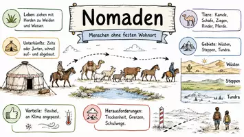 Vorschau - Arbeitsblätter - AB mit Fragen zum Thema "Nomaden" + Lösungsblatt + Infografik - Seite 1