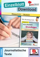 Vorschau - Arbeitsblätter - Fit in Deutsch Grundlagen: Journalistische Texte | Deutsch Sekundarstufe Klasse 8-13 | Bericht, Kommentar, Reportage, Interview, Glosse, Leserbrief | Arbeitsblätter Kopiervorlagen Freiarbeit mit Lösungen - Deckblatt