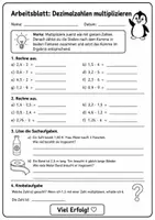 Vorschau - Arbeitsblätter - Dezimalzahlen multiplizieren (Arbeitsblätter + Lösung) - Seite 1