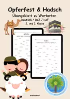 Vorschau - Arbeitsblätter - 🐏Übungsblatt zu Wortarten Opferfest Hadj 🌙 | Wortarten Islam | Deutsch | DaZ | DaF | 2. und 3. Klasse | Eid al- Adha | Grundschule: Nomen, Verben, Adjektive üben | Wortschatz Islam | Wortsammlung Islam | Islam für Kinder - Deckblatt