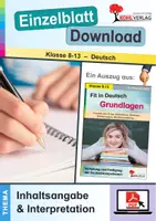 Vorschau - Arbeitsblätter - Fit in Deutsch Grundlagen - Inhaltsangabe und Interpretation | Deutsch Sekundarstufe Klasse 8-13 - Deckblatt