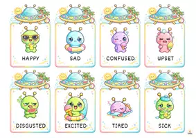 Vista previa - Juegos / Gamificación - Recurso montessori GRATUITO para aprender las EMOCIONES en INGLÉS | Live your Alien Summer - página 1