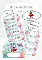Vorschau - Poster - Namensschilder Axolotlklasse mit „Axolotl des Tages“ - Deckblatt