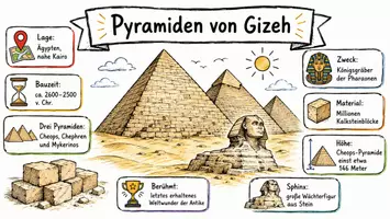 Vorschau - Arbeitsblätter - Arbeitsblatt "Pyramiden von Gizeh" + Onlineübung & MP3 + Infografik - Seite 1