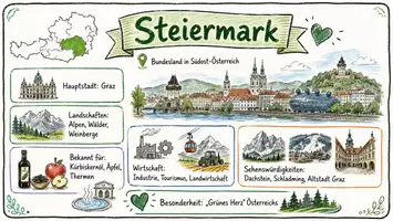 Vorschau - Arbeitsblätter - AB mit Fragen zum Thema "Steiermark" + Lösungsblatt + Infografik - Seite 1