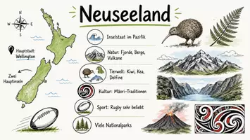 Vorschau - Arbeitsblätter - AB mit Fragen zum Thema "Neuseeland" + Lösungsblatt + Mindmap + Infografik - Seite 1