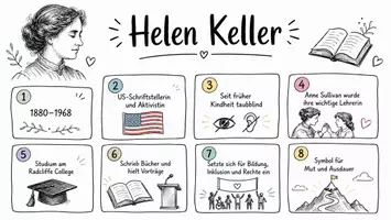 Vorschau - Arbeitsblätter - AB mit Fragen zum Thema "Helen Keller" + Lösungsblatt + Infografik - Seite 1