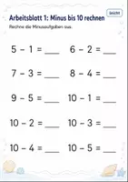 Vorschau - Arbeitsblätter - Minusaufgaben bis 10 Klasse 1 – Mathematik – 5 Arbeitsblätter als PDF - Seite 1