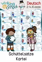 Vorschau - Stationenlernen - Winter Schüttelsätze | Satzbau Klasse 2-4 | Deutsch Grundschule | Karteikarten - Deckblatt