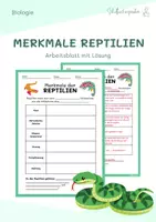 Vorschau - Arbeitsblätter - Biologie Reptilien Merkmale - Deckblatt