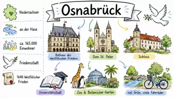 Vorschau - Arbeitsblätter - AB mit Fragen zum Thema "Osnabrück" + Lösungsblatt + Infografik - Seite 1