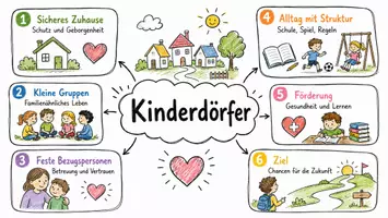 Vorschau - Arbeitsblätter - AB mit Fragen zum Thema "Kinderdörfer" + Lösungsblatt + Infografik - Seite 1