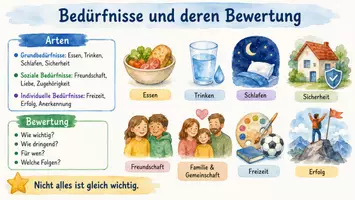 Vorschau - Arbeitsblätter - AB mit Dialog zum Thema "Bedürfnisse und deren Bewertung" + Infografik - Seite 1