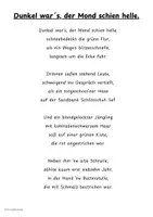 Vorschau - Arbeitsblätter - Dunkel war´s, der Mond schien helle - Gedicht mit passenden Übungen - Seite 1