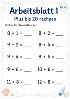 Vorschau - Arbeitsblätter - Plusaufgaben bis 20 | Mathematik Klasse 1 | 5 Arbeitsblätter als PDF - Seite 1