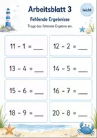 Vorschau - Arbeitsblätter - Minusaufgaben bis 20 | Mathematik Klasse 1 | 5 Arbeitsblätter als PDF - Seite 3