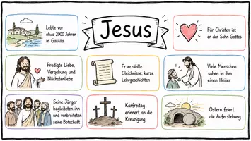 Vorschau - Arbeitsblätter - AB mit Fragen zum Thema "Jesus" + Lösungsblatt + Infografik - Seite 1