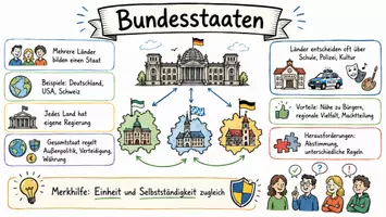 Vorschau - Arbeitsblätter - AB mit Fragen zum Thema "Bundesstaat" + Lösungsblatt + Infografik - Seite 1