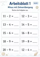 Vorschau - Arbeitsblätter - Zehnerübergang Subtraktion bis 20 Klasse 1 | Mathematik | 5 Arbeitsblätter als PDF - Seite 1