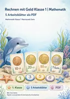 Vorschau - Arbeitsblätter - Rechnen mit Geld Klasse 1 | Mathematik | 5 Arbeitsblätter als PDF - Deckblatt