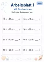 Vorschau - Arbeitsblätter - Rechnen mit Geld Klasse 1 | Mathematik | 5 Arbeitsblätter als PDF - Seite 1