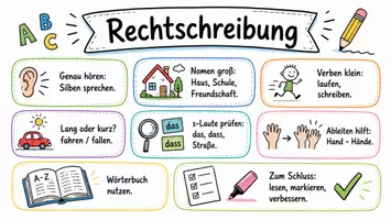 Vorschau - Arbeitsblätter - AB mit Fragen zum Thema "Rechtschreibung" + Lösungsblatt + Infografik - Seite 1