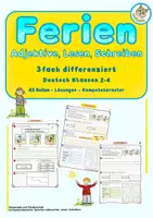 Vorschau - Stationenlernen - Ferien Adjektive - Deckblatt