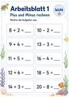 Vorschau - Arbeitsblätter - Plus und Minus gemischt bis 20 Klasse 1 | Mathematik | 5 Arbeitsblätter als PDF - Seite 1