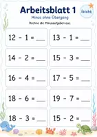 Vorschau - Arbeitsblätter - Subtraktion ohne Zehnerübergang bis 20 Klasse 1 | Mathematik | 5 Arbeitsblätter als PDF - Seite 1