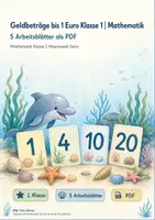 Vorschau - Arbeitsblätter - Geldbeträge bis 1 Euro Klasse 1 | Mathematik | 5 Arbeitsblätter als PDF - Deckblatt
