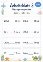 Vorschau - Arbeitsblätter - Geldbeträge bis 1 Euro Klasse 1 | Mathematik | 5 Arbeitsblätter als PDF - Seite 3