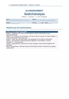 Vorschau - Klassenarbeiten - Klassenarbeit Gedichtanalyse Klasse 9 | Gedicht inklusive | Stilmittel Metrum Reimschema | Erwartungshorizont Musterlösung | Bewertungsraster | sofort einsetzbar | Deutsch - Deckblatt
