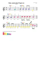 Vorschau - Arbeitsblätter - Hejo, spann den Wagen an - Boomwhacker-Noten | farbig - Seite 1