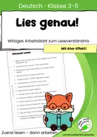 Vorschau - Arbeitsblätter - Lies genau! – Genaues Lesen & Leseverständnis Klasse 3–5 - Deckblatt