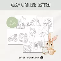 Vorschau - Mal- und Bastelvorlagen - 20 Ausmalbilder Ostern & Frühling - Deckblatt