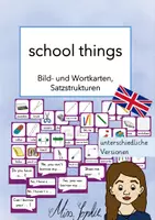 Vorschau - Bildkarten - school things_Bild- und Wortkarten, Satzstrukturen - Deckblatt
