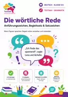 Vorschau - Arbeitsblätter - Wörtliche Rede üben: Anführungszeichen, Begleitsatz & Satzzeichen · Deutsch Klasse 5/6 - Deckblatt