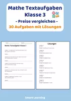 Vorschau - Stundenentwürfe - Mathe Textaufgaben Klasse 3 – Preise vergleichen (30 Aufgaben mit Lösungen) - Deckblatt