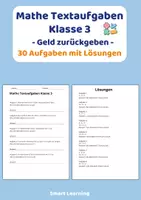 Vorschau - Stundenentwürfe - Mathe Textaufgaben Klasse 3 – Geld zurückgeben (30 Aufgaben mit Lösungen) - Deckblatt